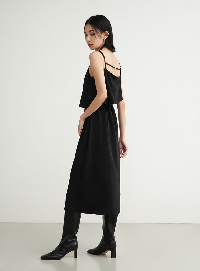 光澤細肩帶綁帶BRA洋裝